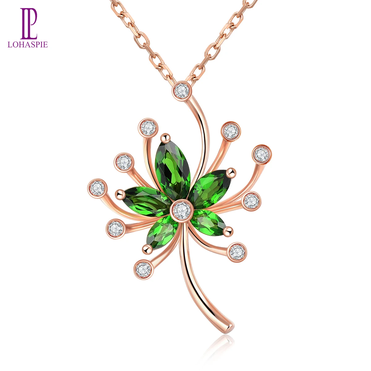LP 18 K Rose Gold Pendant 0.757 Carat Natural Diopside & 0.083 Carats Diamonds Necklace Special Style Fine Jewelry for Women 
LP 18 K Rose Gold Pendant 0.757 Carat Natural Diopside & 0.083 Carats Diamonds Necklace Special Style Fine Jewelry for Women
