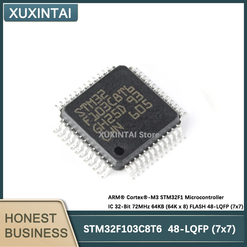 

20 шт./лот STM32F103C8T6 STM32F103 ARM®Cortex®-Микроконтроллер M3 STM32F1 IC 32 бит 72 МГц 64 Кб (64K x 8) FLASH 48-LQFP (7x7)