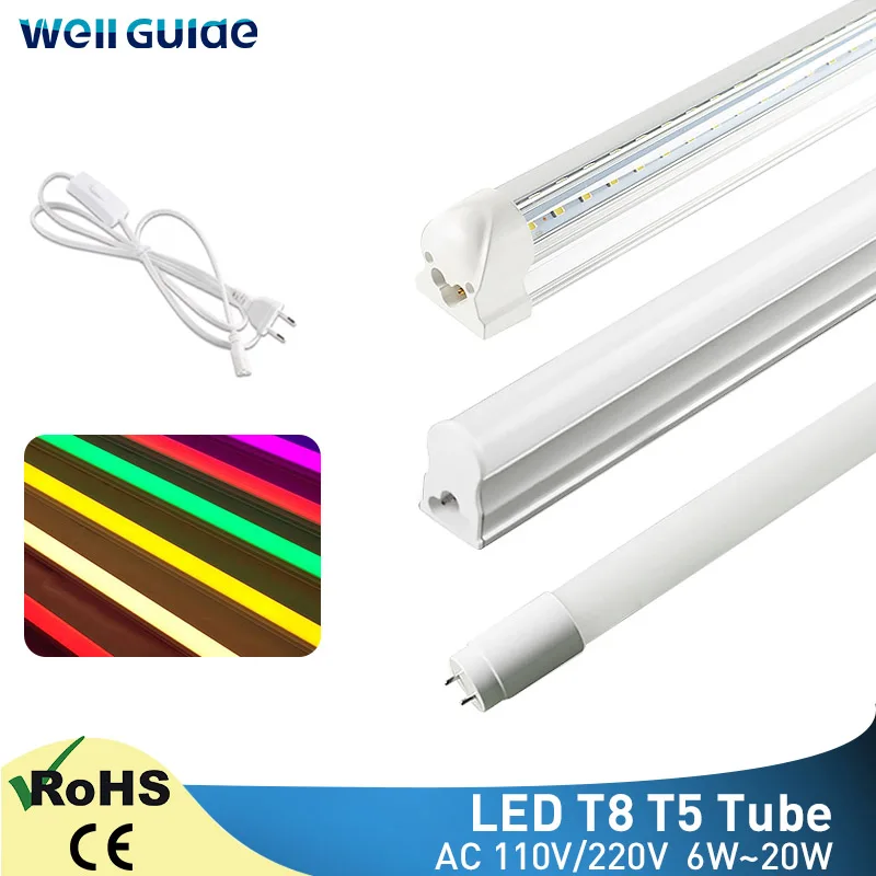 

Led Tube T5 T8 6W 9W 20W Light Lamp 30cm 60cm LED Light 2835 SMD AC110V 220V 300mm 600mm 1FT 2FT LED Fluorescent Lamp Ampoule
