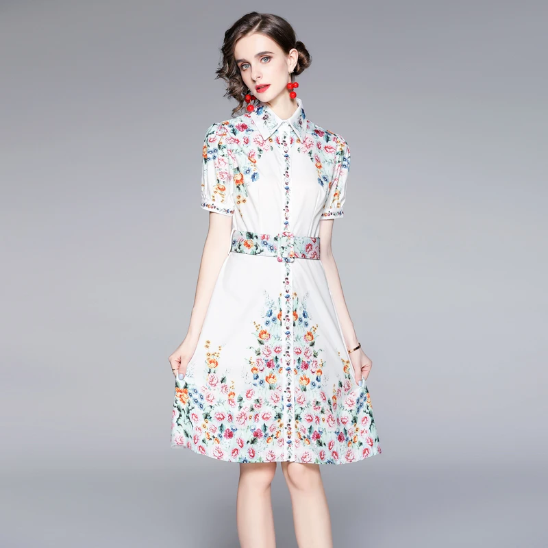 Women Summer Elegant Shirt Dress Lady Vintage Office Party Robe Femme White Designer Puff Sleeve Print Casual Dresses Vestidos
Women Summer Elegant Shirt Dress Lady Vintage Office Party Robe Femme White Designer Puff Sleeve Print Casual Dresses Vestidos