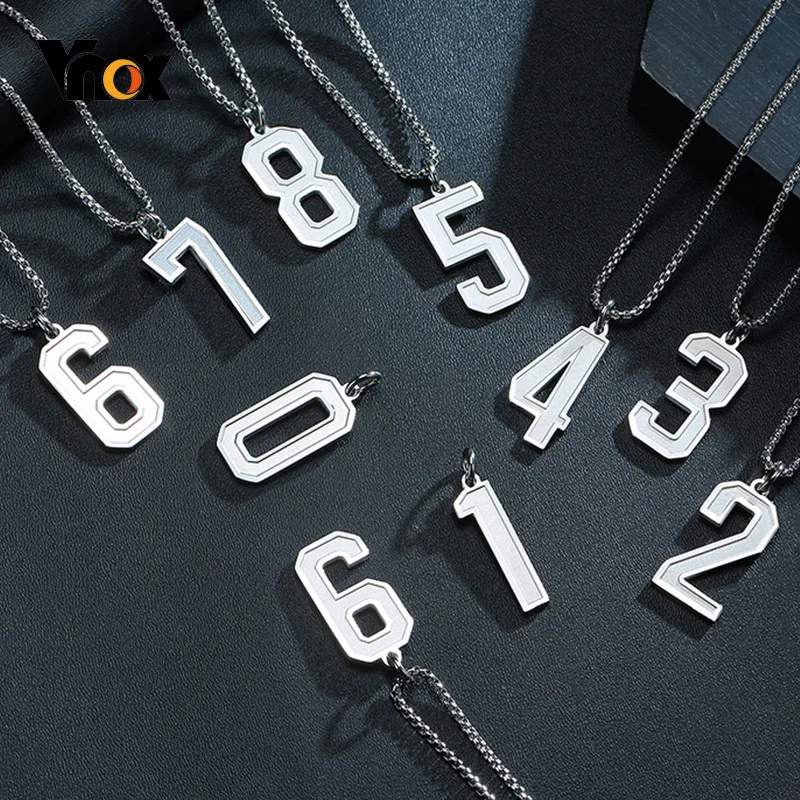 Vnox со счастливыми числами 0-9 ожерелья для мужчин и женщин рифленые нержавеющая