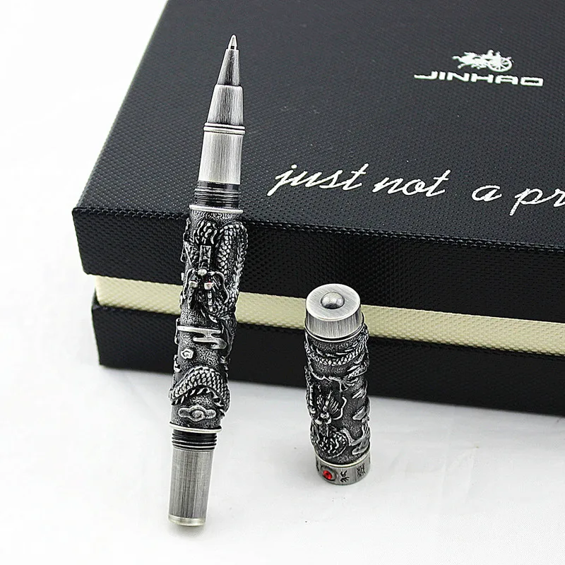 Шариковая ручка Jinhao, винтажная Ручка-роллер с двумя играющий дракон и жемчугом, старинная серая металлическая ручка с тиснением
Шариковая ручка Jinhao, винтажная Ручка-роллер с двумя играющий дракон и жемчугом, старинная серая металлическая ручка с тиснением