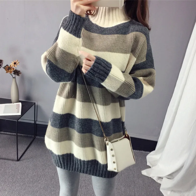 Women Sweater Striped Knitted Pullover Loose Jumper Long Sleeve 2021 Autumn Winter Casual Thick Women Oversized Knitted Sweater
Women Sweater Striped Knitted Pullover Loose Jumper Long Sleeve 2021 Autumn Winter Casual Thick Women Oversized Knitted Sweater