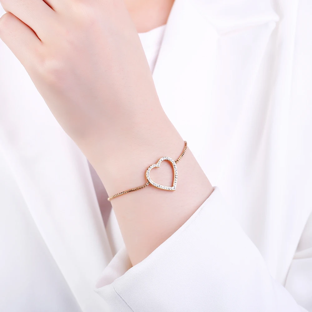 Новый дизайн, браслеты с полым сердцем для женщин, золотая, серебристая, змеиная цепочка, прозрачный, кристаллический, регулируемый браслет ... 
Новый дизайн, браслеты с полым сердцем для женщин, золотая, серебристая, змеиная цепочка, прозрачный, кристаллический, регулируемый браслет ...