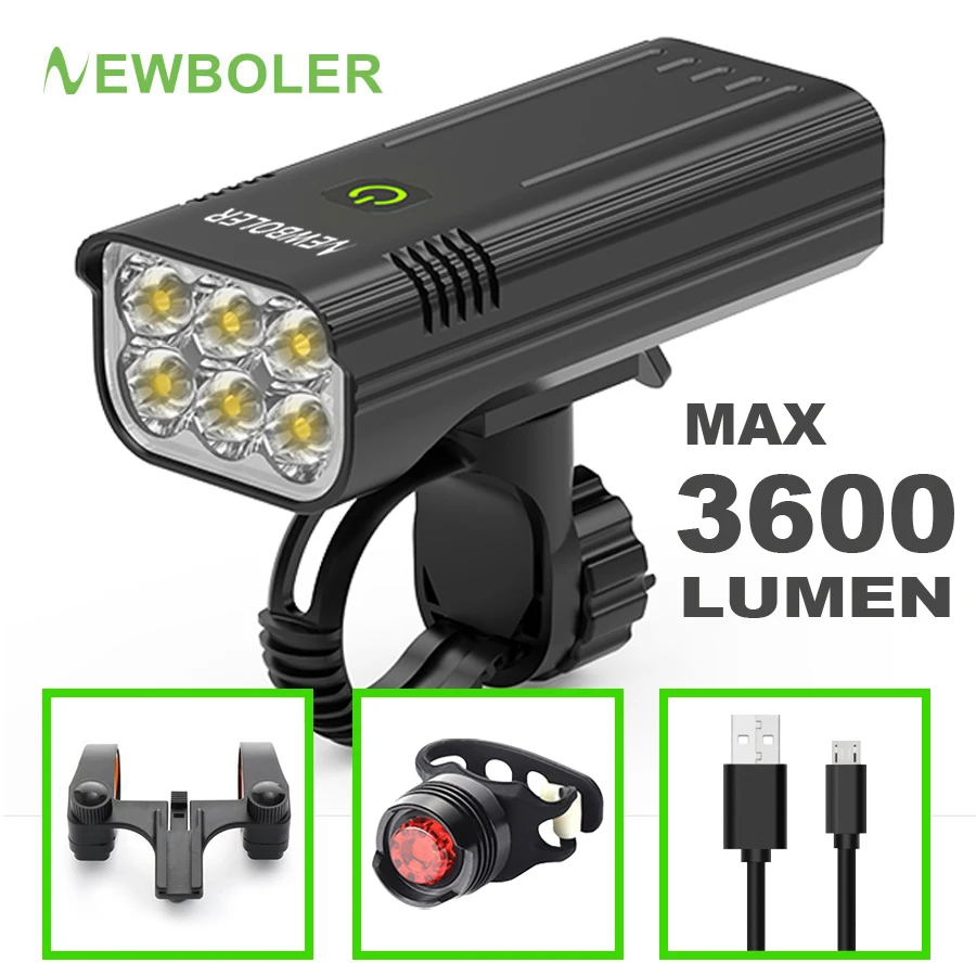 NEWBOLER Bicycle Light 3600 Lumens USB Chargeable Rainproof MTB Bike Light Set With 2 Holder 5200mAh Flashlight Bike Accessories
NEWBOLER Bicycle Light 3600 Lumens USB Chargeable Rainproof MTB Bike Light Set With 2 Holder 5200mAh Flashlight Bike Accessories