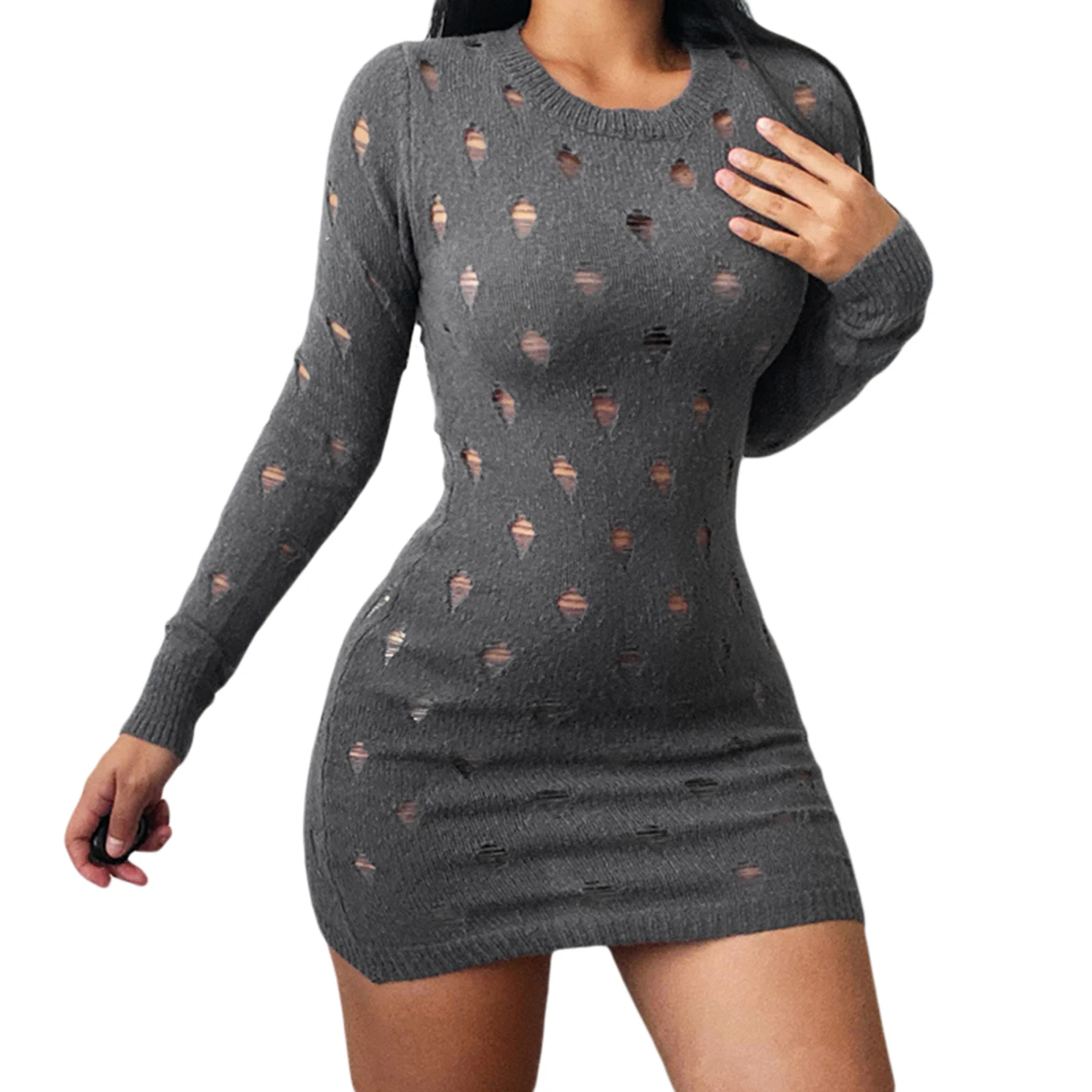 Autumn Women Sexy Ripped Knitted Dress Ladies Female Solid Color Long Sleeve O-Neck Knit Hollow Party Club Mini Slim Hip Dresses
Autumn Women Sexy Ripped Knitted Dress Ladies Female Solid Color Long Sleeve O-Neck Knit Hollow Party Club Mini Slim Hip Dresses