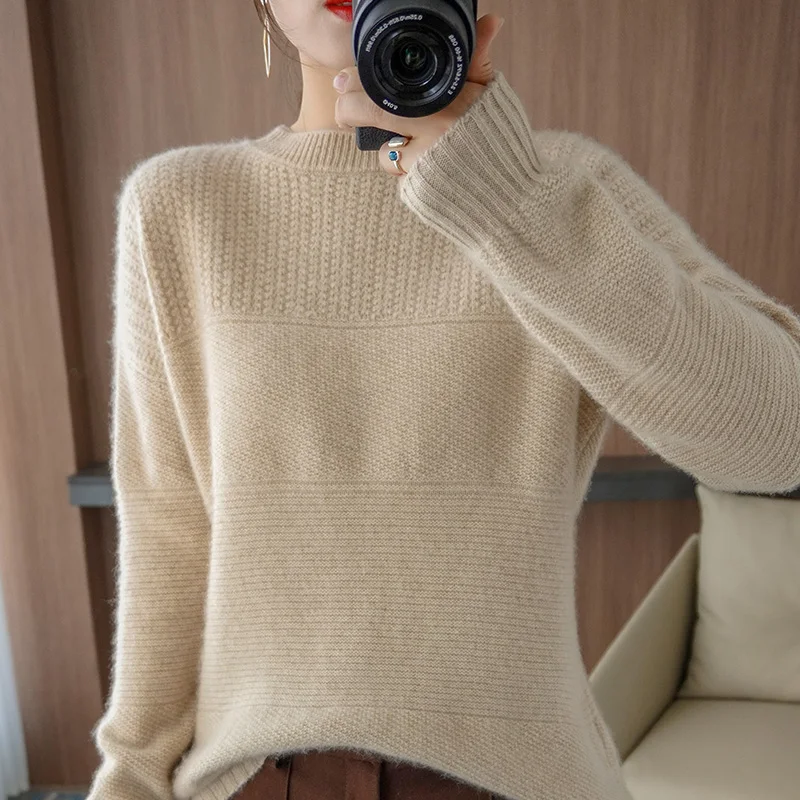 

2121 Autumn and Winter New Cashmere Sweater Woman O-Neck Pullover 100% Pure Wool Casual Knitted Tops Female Jacket Thick Warm