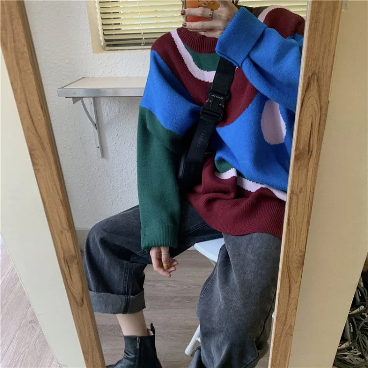 Autumn And Winter sweater women knitting Crew neck Contrast stitching Loose sweater Long sleeve winter clothes women tops Hot 
Autumn And Winter sweater women knitting Crew neck Contrast stitching Loose sweater Long sleeve winter clothes women tops Hot
