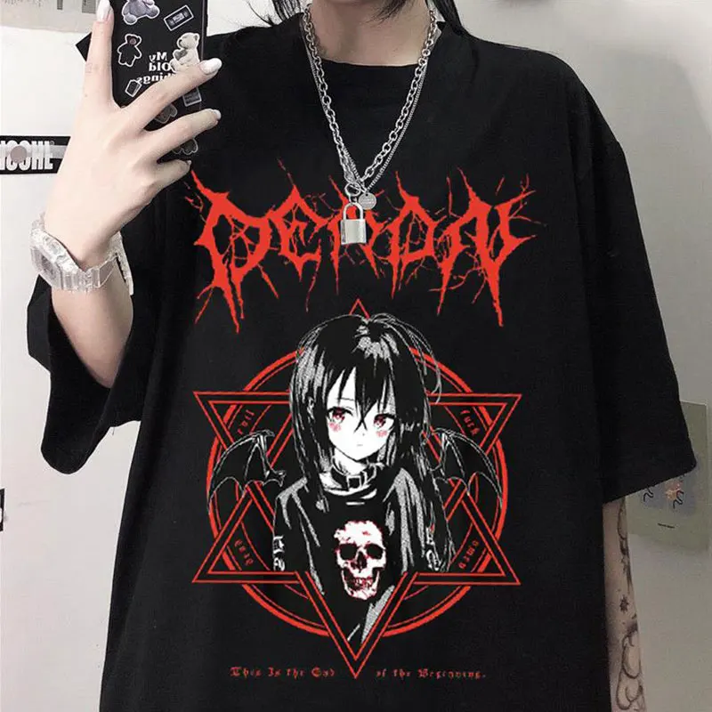 Summer Anime Clothes Aesthetic Gothic Demon T-shirt Retro Punk Harajuku Cartoon Streetwear Women Emo Grunge Tee Top Y2K E-girl
Summer Anime Clothes Aesthetic Gothic Demon T-shirt Retro Punk Harajuku Cartoon Streetwear Women Emo Grunge Tee Top Y2K E-girl