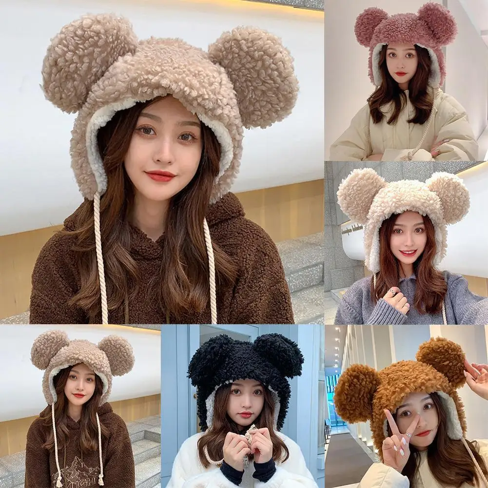 Women Winter Thicken Plush Warm Earflap Hat Cute Bear Ears Windproof Beanie Cap With Drawstring Chin Strap
Women Winter Thicken Plush Warm Earflap Hat Cute Bear Ears Windproof Beanie Cap With Drawstring Chin Strap