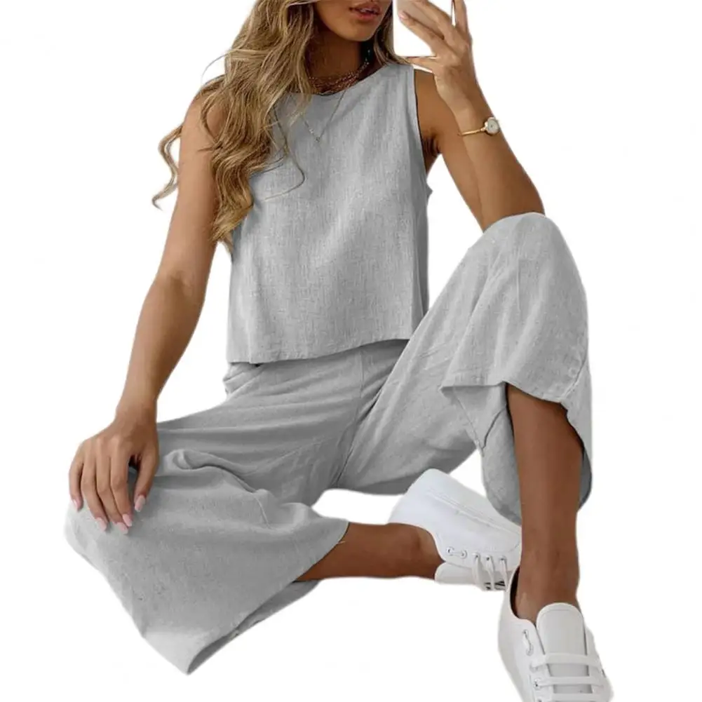 Two Piece Sets Women Cotton Linen Sexy O-neck Sleeveless Shirt and Wide Leg Pants Suit Ladies Solid Casual Outfits
Two Piece Sets Women Cotton Linen Sexy O-neck Sleeveless Shirt and Wide Leg Pants Suit Ladies Solid Casual Outfits