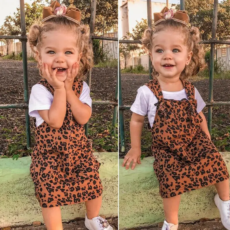 Imcute Baby Spring Autumn Fashion Toddler Kids Girls Clothes Overalls Dress Leopard Dungaree Skirt Outfits | Мать и ребенок