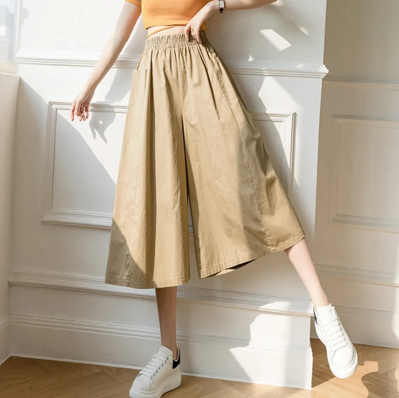 Women Spring Summer Fashion Pocket Wide-leg Pants 2021 Casual Elastic High Waist Loose Trousers Female Japan Style Ladies Pant 
Women Spring Summer Fashion Pocket Wide-leg Pants 2021 Casual Elastic High Waist Loose Trousers Female Japan Style Ladies Pant