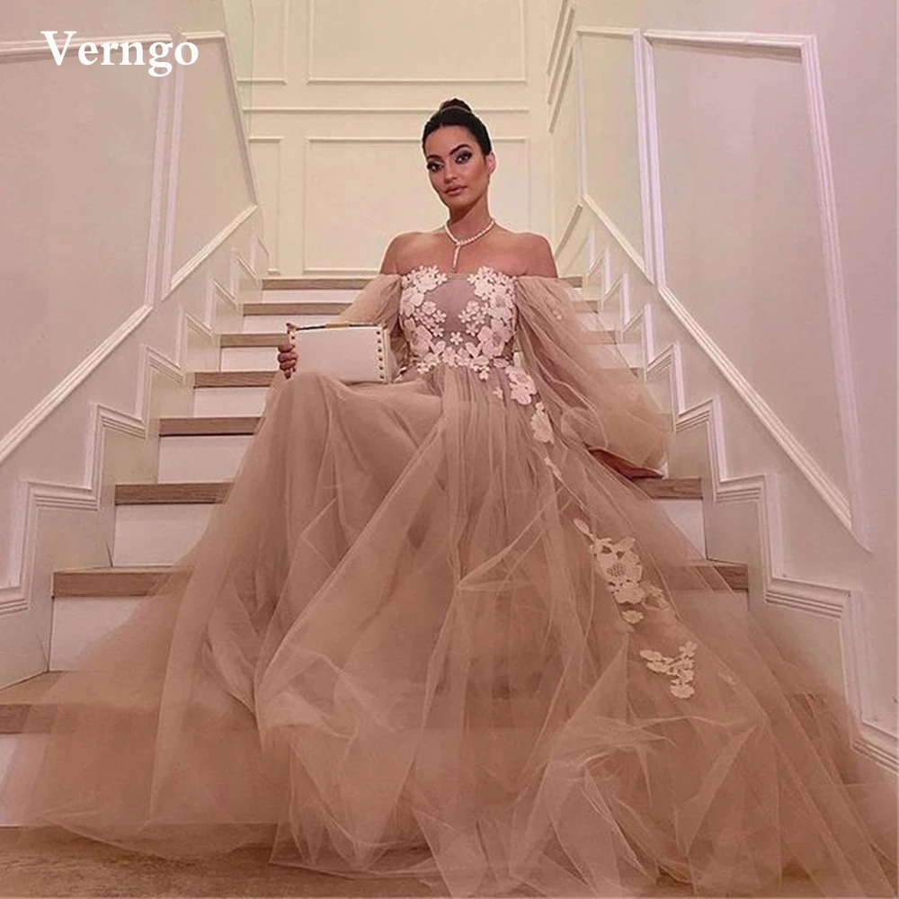Verngo Elegant A Line Tulle Puff Long Sleeves Evening Dress Strapless 3D Flowers Women Formal Prom Gowns Celebrity Dress
Verngo Elegant A Line Tulle Puff Long Sleeves Evening Dress Strapless 3D Flowers Women Formal Prom Gowns Celebrity Dress