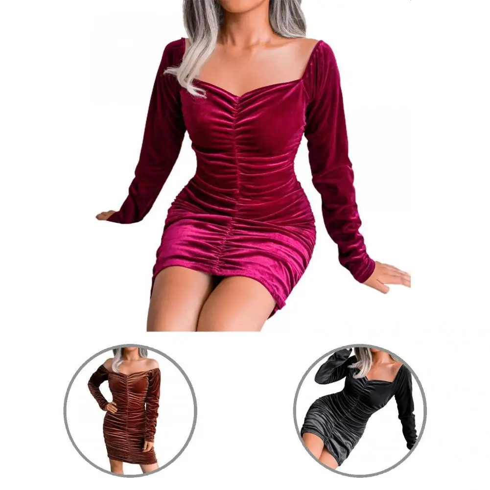 Comfy Popular Square Collar Ruched Velvet Dress Thick Bodycon Dress Slim Fit for Home
Comfy Popular Square Collar Ruched Velvet Dress Thick Bodycon Dress Slim Fit for Home