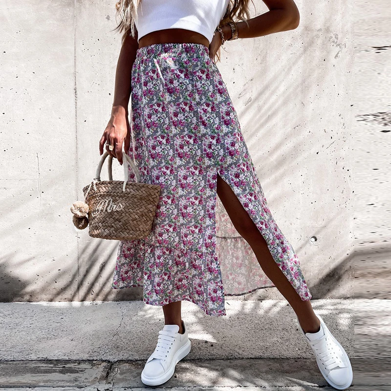 Fashion Bohemian Skirt Women Vintage Floral Print Midi Skirts Elegant Lady Elastic Waist Split Skirt Holiday Female A-Line skirt
Fashion Bohemian Skirt Women Vintage Floral Print Midi Skirts Elegant Lady Elastic Waist Split Skirt Holiday Female A-Line skirt