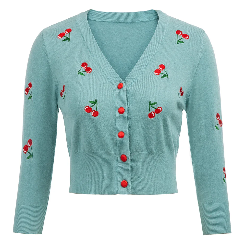 Women Vintage Jackets Cardigans Autumn Spring Womens Cherries Embroidery 3/4 Sleeve V-Neck Cropped Knitting Coat Knitwear
Women Vintage Jackets Cardigans Autumn Spring Womens Cherries Embroidery 3/4 Sleeve V-Neck Cropped Knitting Coat Knitwear