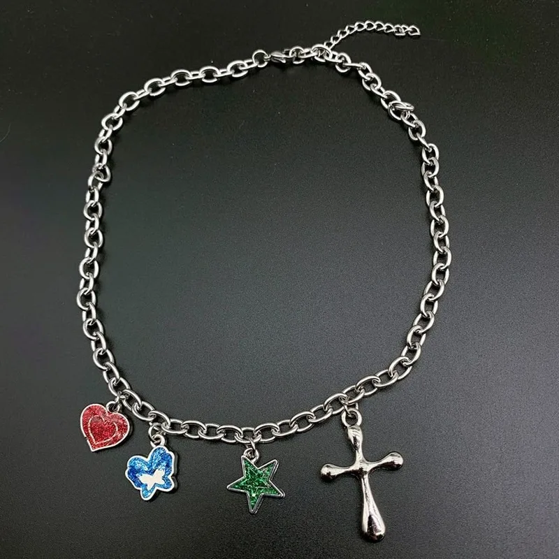 Цепочка-ожерелье из титановой стали с крестиком-бабочкой/любовью/пятиконечной звездой 
Цепочка-ожерелье из титановой стали с крестиком-бабочкой/любовью/пятиконечной звездой