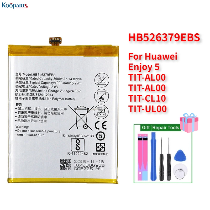 HB526379EBS Battery Replacement For Huawei Enjoy 5 TIT-AL00 TIT-AL00 TIT-CL10 TIT-UL00 original quality with free tools
HB526379EBS Battery Replacement For Huawei Enjoy 5 TIT-AL00 TIT-AL00 TIT-CL10 TIT-UL00 original quality with free tools