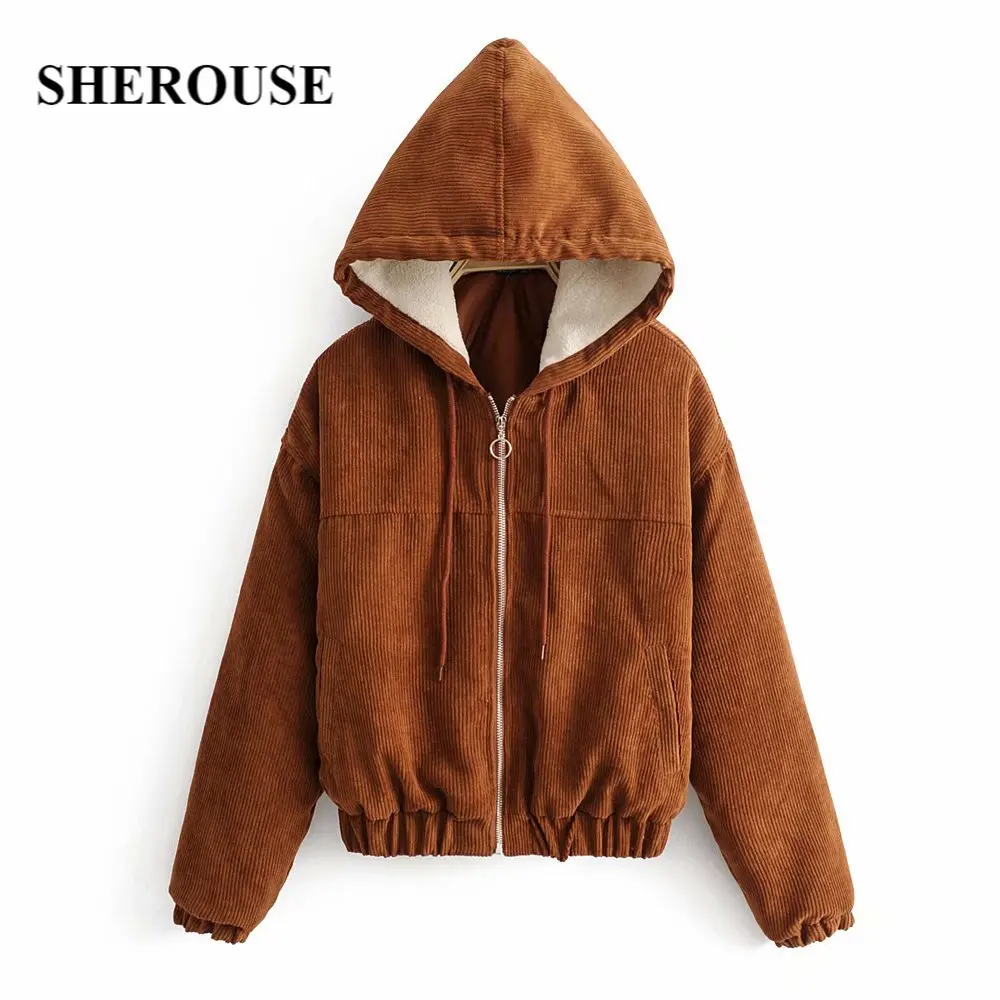 Sherouse Women Fashion Corduroy Hoodie Jacket with Faux Shearling Lining Long Sleeves Hooded Casual Vintage Woman Coat Winter
Sherouse Women Fashion Corduroy Hoodie Jacket with Faux Shearling Lining Long Sleeves Hooded Casual Vintage Woman Coat Winter