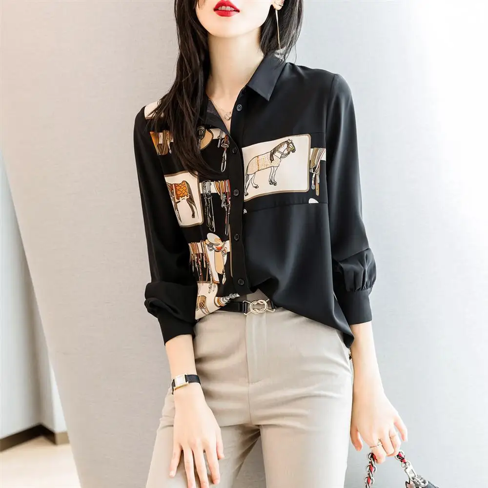 Black Shirt Women Retro Hong Kong Flavor Spring And Summer 2021 New Design Sense Niche Printed Chiffon Long-Sleeved Top
Black Shirt Women Retro Hong Kong Flavor Spring And Summer 2021 New Design Sense Niche Printed Chiffon Long-Sleeved Top