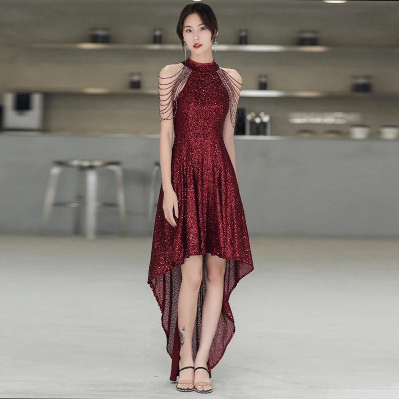 Prom Dresses Pleat Sleeveless High Knee-length Elegant Beading Tassel Sequins Bling Plus size Customized Woman Formal Dress C092 
Prom Dresses Pleat Sleeveless High Knee-length Elegant Beading Tassel Sequins Bling Plus size Customized Woman Formal Dress C092
