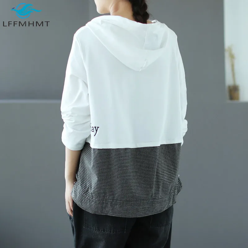 Women Winter Fall New Fashion Korean Style Patchwork Plaid Sweatshirt Letter Print Hooded Long Sleeve Casual Loose Pullover Tops 
Women Winter Fall New Fashion Korean Style Patchwork Plaid Sweatshirt Letter Print Hooded Long Sleeve Casual Loose Pullover Tops