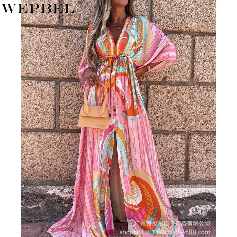 WEPBEL Dress Women's Fashion Print Lace-up Slit Dress Autumn Casual Batwing Sleeve V-neck High Waist Loose Dress
WEPBEL Dress Women's Fashion Print Lace-up Slit Dress Autumn Casual Batwing Sleeve V-neck High Waist Loose Dress