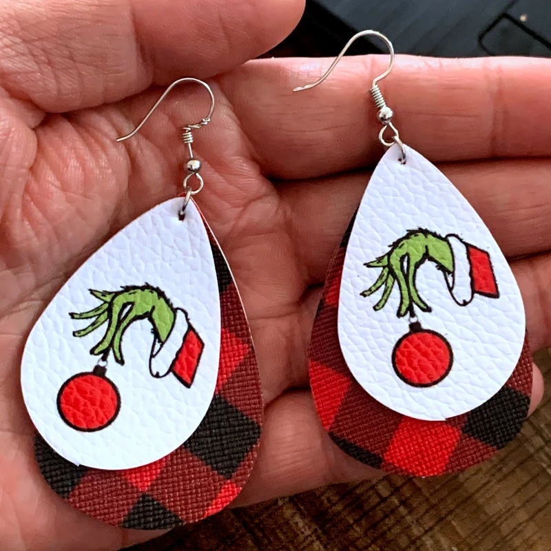 Christmas Faux Leather Earrings Grinch With Hat Santa Two Layes Black Red Buffalo Plaid Pattern Leaf
Christmas Faux Leather Earrings Grinch With Hat Santa Two Layes Black Red Buffalo Plaid Pattern Leaf