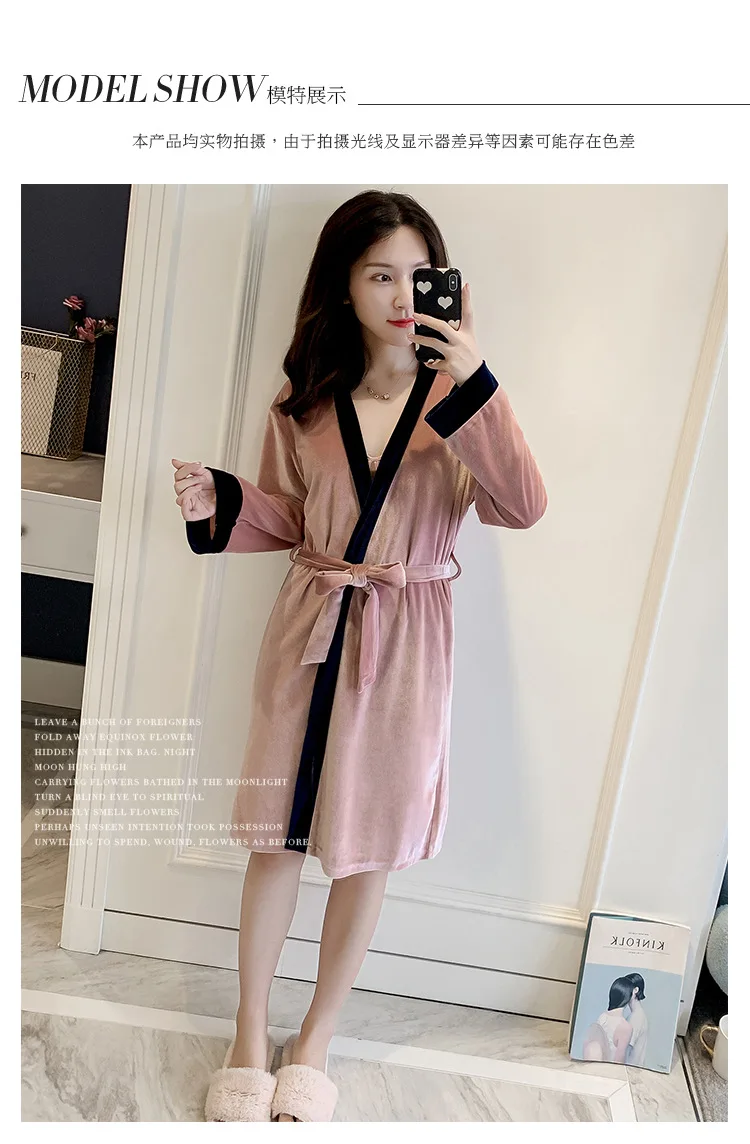 Two Piece Velvet Robe Woman Winter Nightdress Sleepwear Kimono Dressing Sleep Gown Bathrobe Korean Fashion Robe & Gown Sets 2020
Two Piece Velvet Robe Woman Winter Nightdress Sleepwear Kimono Dressing Sleep Gown Bathrobe Korean Fashion Robe & Gown Sets 2020