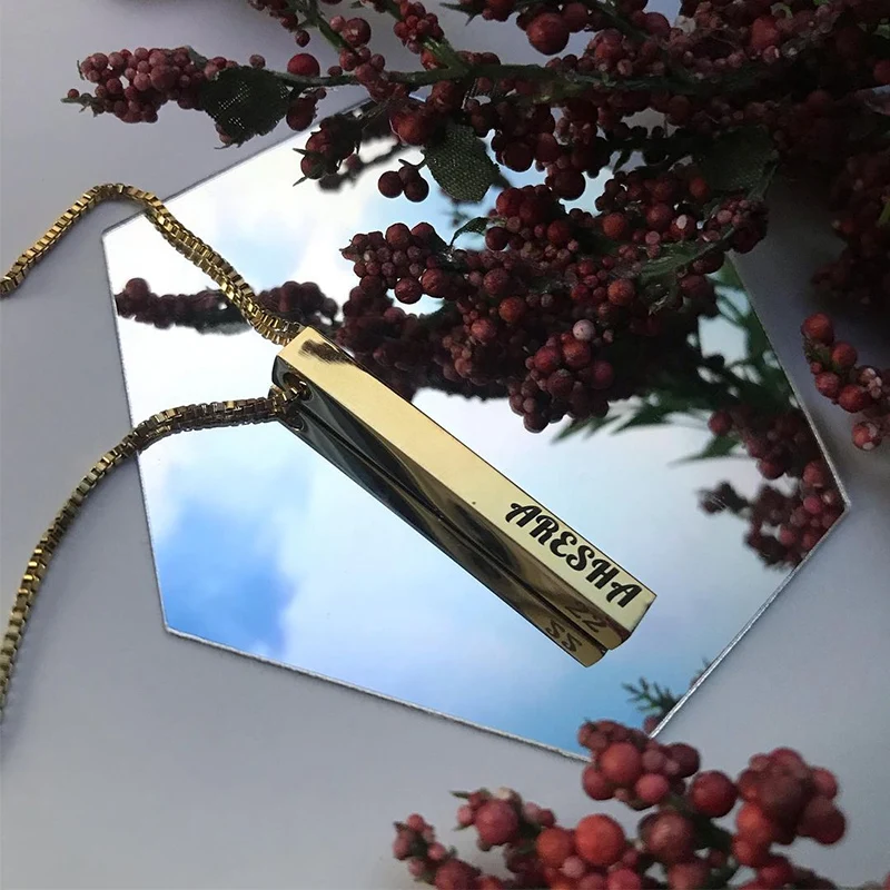 Four Sides Carved Pendant Custom Name Necklaces For Women Men Long Bar Necklace Stainless Steel Box Chain Jewelry Bijoux femme
Four Sides Carved Pendant Custom Name Necklaces For Women Men Long Bar Necklace Stainless Steel Box Chain Jewelry Bijoux femme