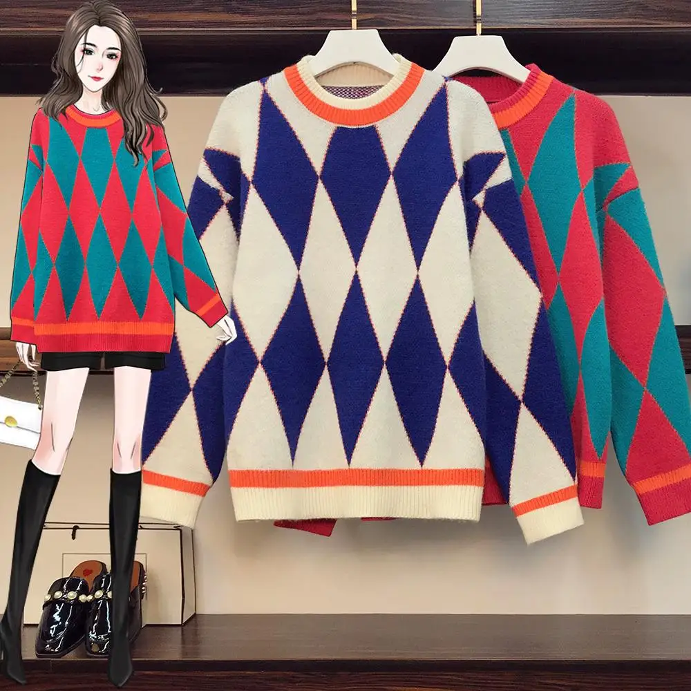 Клетчатые модные пуловеры больших размеров в Корейском стиле для осени женская одежда женский свитер 2021 Топы Блузка для женщин 
Клетчатые модные пуловеры больших размеров в Корейском стиле для осени женская одежда женский свитер 2021 Топы Блузка для женщин