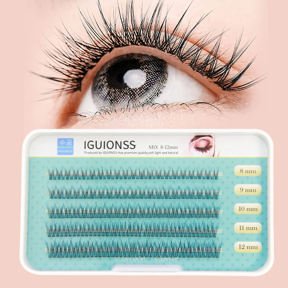 

IGUIONSS 5 rows 205 pcs Eyelashes Single Cluster Self-Grafting Fishtail Lashes Design 8-12mm Mixed Packaging C Curl