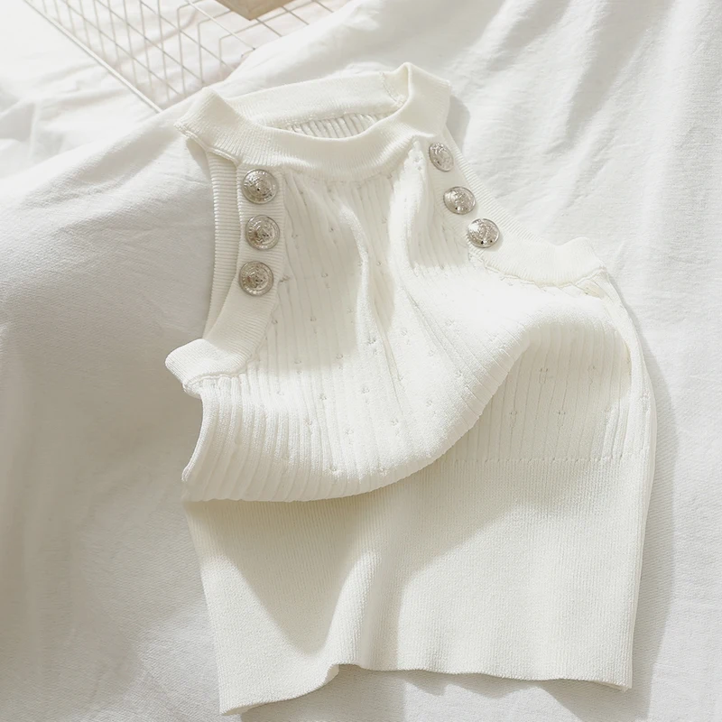 Tank Top Women White Black 2020 Summer Buttons Casual Short Vest Candy Colors Knitted Off Shoulder Sexy Crop Top Women
Tank Top Women White Black 2020 Summer Buttons Casual Short Vest Candy Colors Knitted Off Shoulder Sexy Crop Top Women