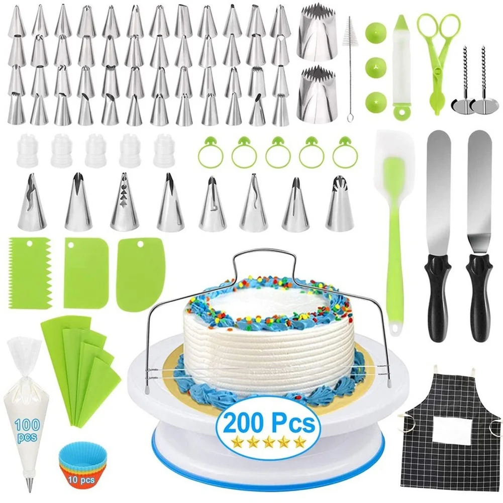 200 PCS Cake Decorating Tools Turntable Korean Style Nozzle Pouch Spatula Scraper Apron Baking Accessories
200 PCS Cake Decorating Tools Turntable Korean Style Nozzle Pouch Spatula Scraper Apron Baking Accessories