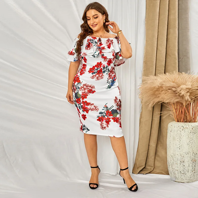 2021 Fashion Women Summer Dress Off Shoulder Ruffles Short Sleeve Floral Print Slim Bodycon Pencil Dress Plus Size 4XL 5XL Dress
2021 Fashion Women Summer Dress Off Shoulder Ruffles Short Sleeve Floral Print Slim Bodycon Pencil Dress Plus Size 4XL 5XL Dress