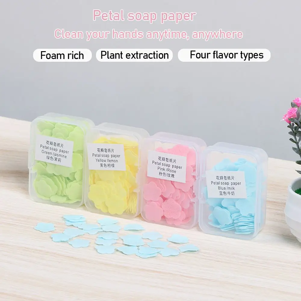 

100Pcs/Box Flower Shape Soap Paper Travel Soap Paper Washing Hand Bath Clean Scented Slice Sheets Foaming Paper Soap Soap Dishe