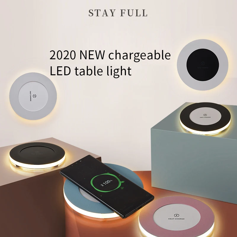

Creative NEW Design LED Table Lamps with Qi Fast Wireless Charger USB Lamp Chargeable Table Bedside Light Portable For iPhone