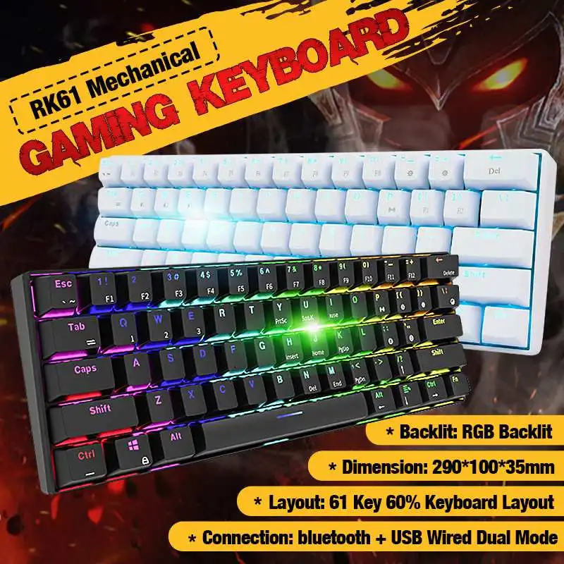 Механическая игровая клавиатура RK61, 60% RGB, два режима, bluetooth, беспроводная клавиатура с подсветкой для ПК, ноутбука, планшета
Механическая игровая клавиатура RK61, 60% RGB, два режима, bluetooth, беспроводная клавиатура с подсветкой для ПК, ноутбука, планшета