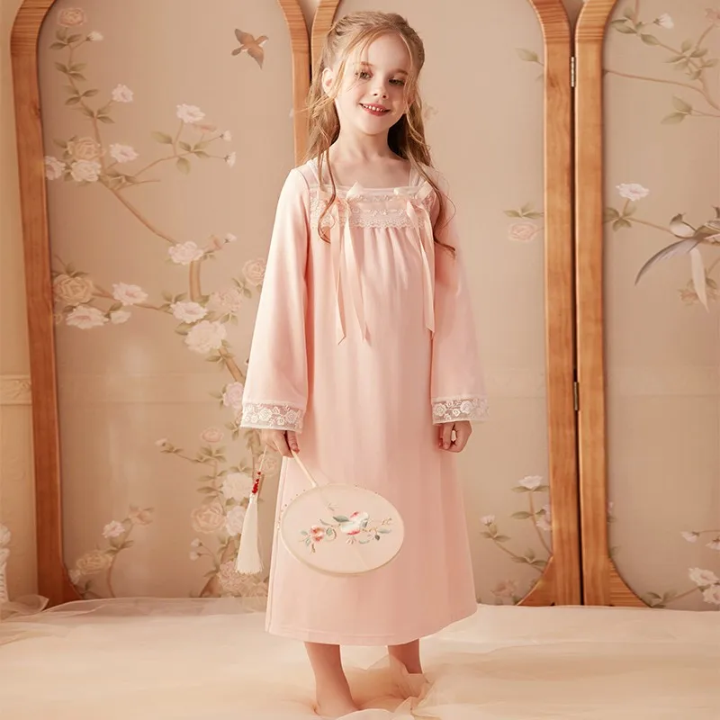 cotton short pajama sets 2019 Spring Children's Girls Lolita Dress Princess Sleepshirts Vintage Nightgowns Baby Nightdress Kids Sleepwear Pajamas Gown elegant pajama sets