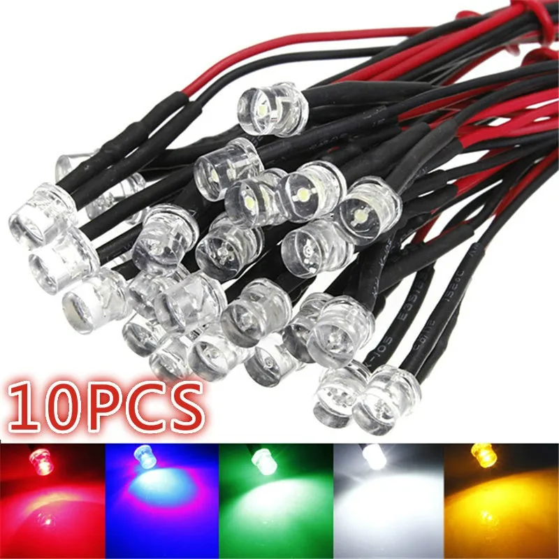 

10Pcs 12V Pre Wired LED Bulb Light 5mm Prewired LED Lamp Diode DC 12V F5 Emitting Diodes Smart Light 5 Colors DIY Decoration