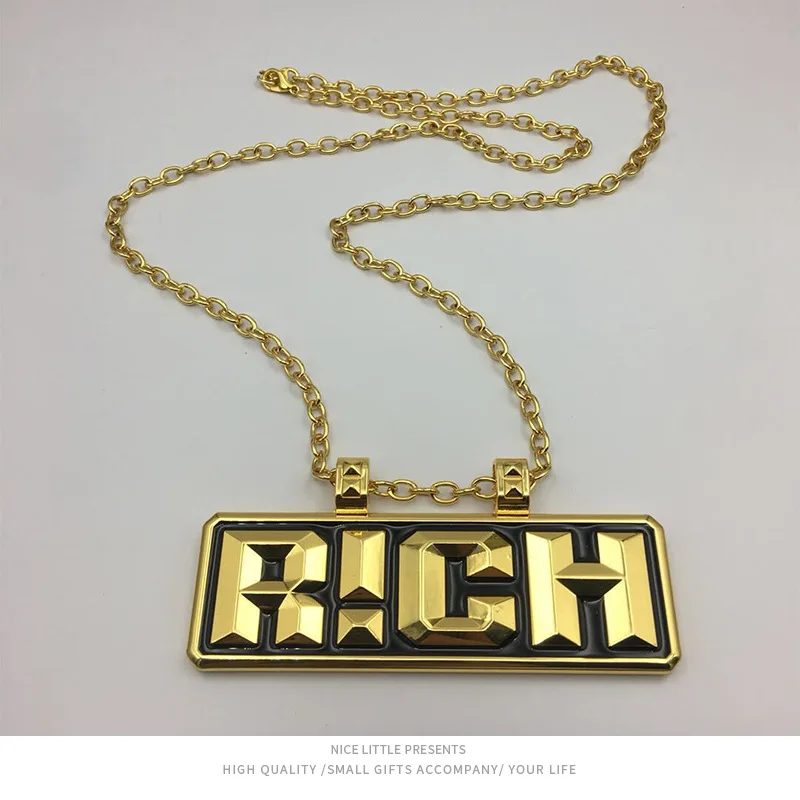 European and American fashion personality hip-hop Rich alphabet pendant men and women necklace
European and American fashion personality hip-hop Rich alphabet pendant men and women necklace