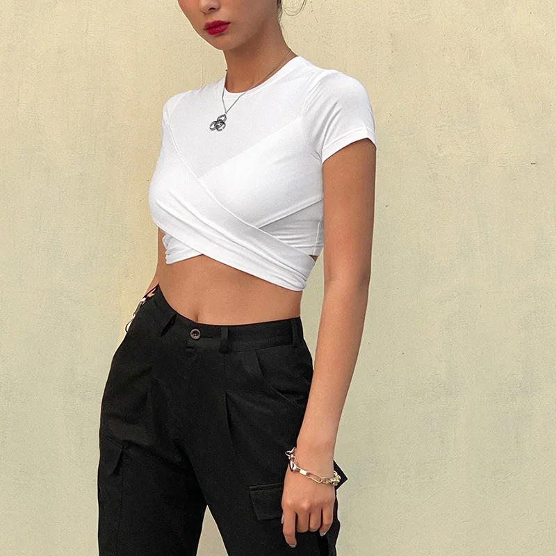 White Wrap Top Ladies O-neck Short Sleeve Stretchy Short Tops Summer Bow Tie Casual T shirt Crop Top for Women
White Wrap Top Ladies O-neck Short Sleeve Stretchy Short Tops Summer Bow Tie Casual T shirt Crop Top for Women