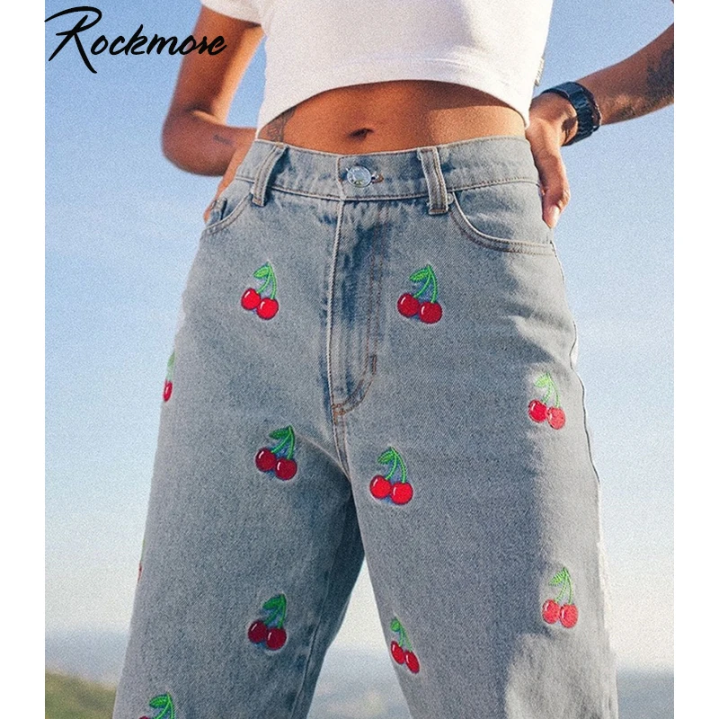 Rockmore Cherry embroidery High Waist Jeans For Women Pockets Vintage Pencil Pants Korean Harajuku Streetwear Cute Denim Joggers
Rockmore Cherry embroidery High Waist Jeans For Women Pockets Vintage Pencil Pants Korean Harajuku Streetwear Cute Denim Joggers