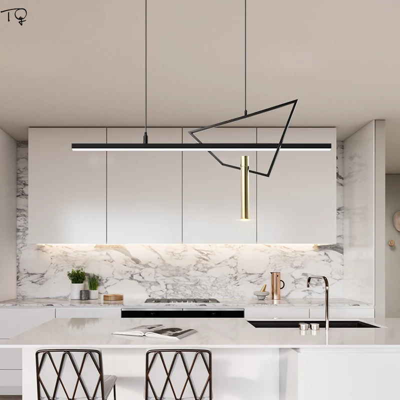 Nordic Modern Minimalist Long Strip Led Pendant Light Creative Geometry Simple Hanging Lamp Dining Room Living Studio Cafe | Лампы и