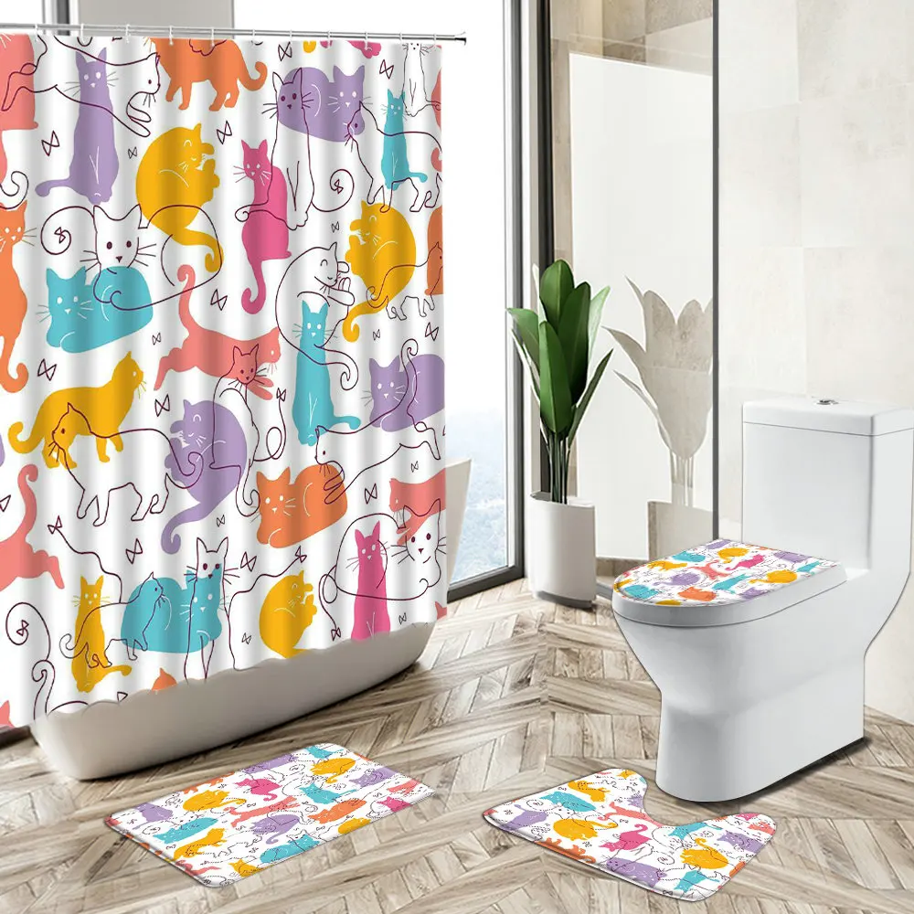 Cute Cartoon Cat Child Room Shower Curtain Fun Dog Hand-Painted Animal Bathroom Decor Non-Slip Rug Toilet Lid Cover Bath Mat Set
Cute Cartoon Cat Child Room Shower Curtain Fun Dog Hand-Painted Animal Bathroom Decor Non-Slip Rug Toilet Lid Cover Bath Mat Set