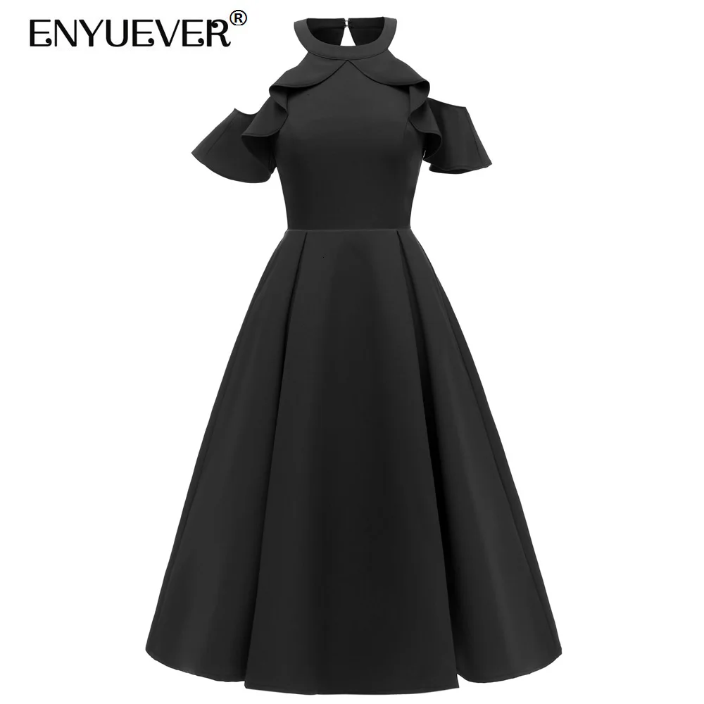 Enyuever Elegant Black Vintage Dress Women Clothing Cold Shoulder Ruffle Sleeve Robe Pin Up Vestidos Evening Party Retro Dress
Enyuever Elegant Black Vintage Dress Women Clothing Cold Shoulder Ruffle Sleeve Robe Pin Up Vestidos Evening Party Retro Dress