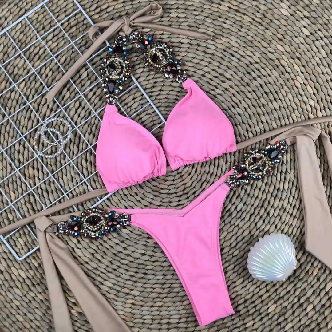 Sexy Rhinestone Bikini Women Solid Pink Sequin Crystal Diamond 2 Piece Swimsuit Brazilian Bathers Bathing Suit Thong Swimwear
Sexy Rhinestone Bikini Women Solid Pink Sequin Crystal Diamond 2 Piece Swimsuit Brazilian Bathers Bathing Suit Thong Swimwear