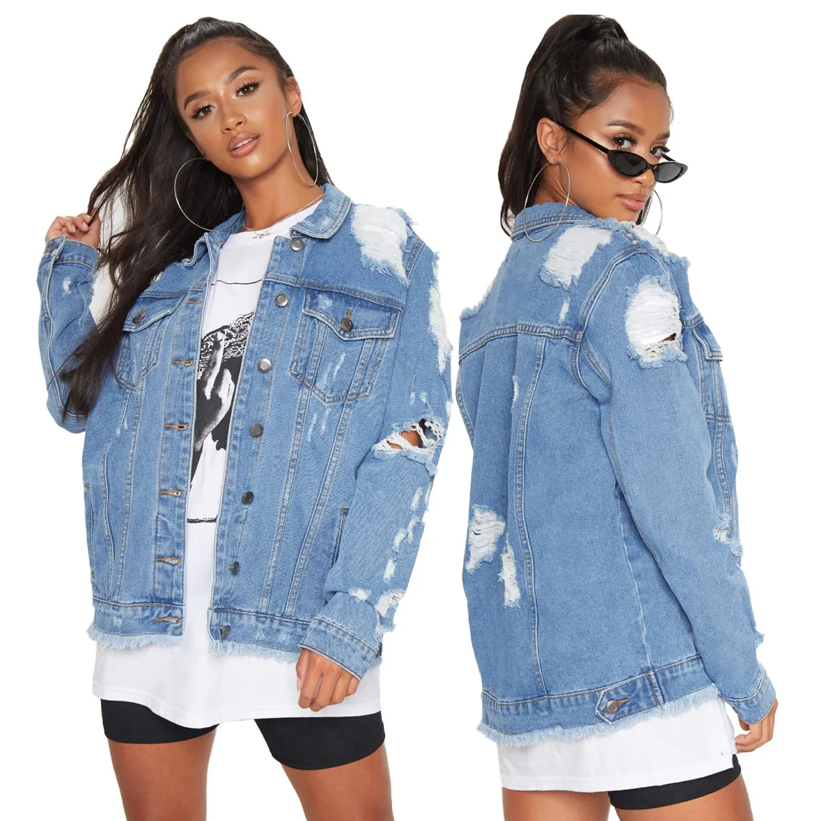 Vintage Blue Jean Jacket 2021 Autumn Harajuku Hole Denim Jacket Fashion Streetwear Jeans Slim Coat Womens
Vintage Blue Jean Jacket 2021 Autumn Harajuku Hole Denim Jacket Fashion Streetwear Jeans Slim Coat Womens