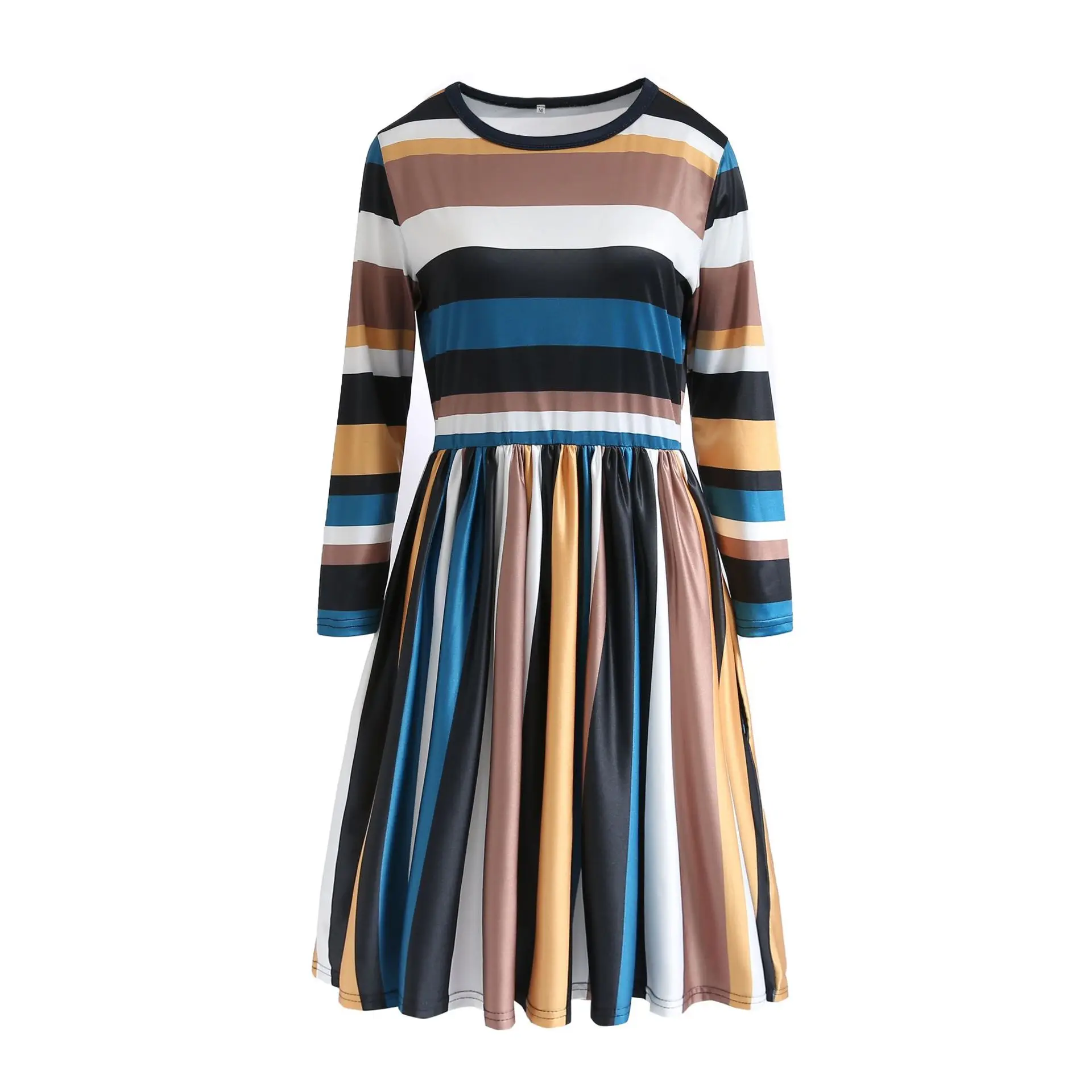 2020 Autumn And Winter New Color Matching Stitching Casual Striped Long Sleeve Round Neck Pullover High Waist Dress
2020 Autumn And Winter New Color Matching Stitching Casual Striped Long Sleeve Round Neck Pullover High Waist Dress